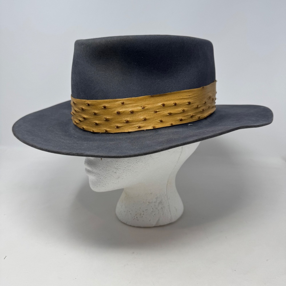 Vagabond Hat Company Custom Made  Beaver Felt Wide Brim Gray Fedora Hat Boho